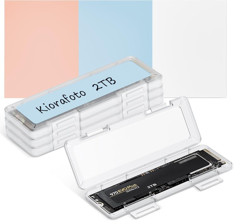 Kiorafoto 4 Pack Clear Plastic M.2 2280 2260 2242 2230 SSD Case, Portable M.2 NVMe 2280 SSD Holder Protective Box Storage with Label, Individual M.2 Drive Storage Case Anti-Static & Shockproof - Image 1